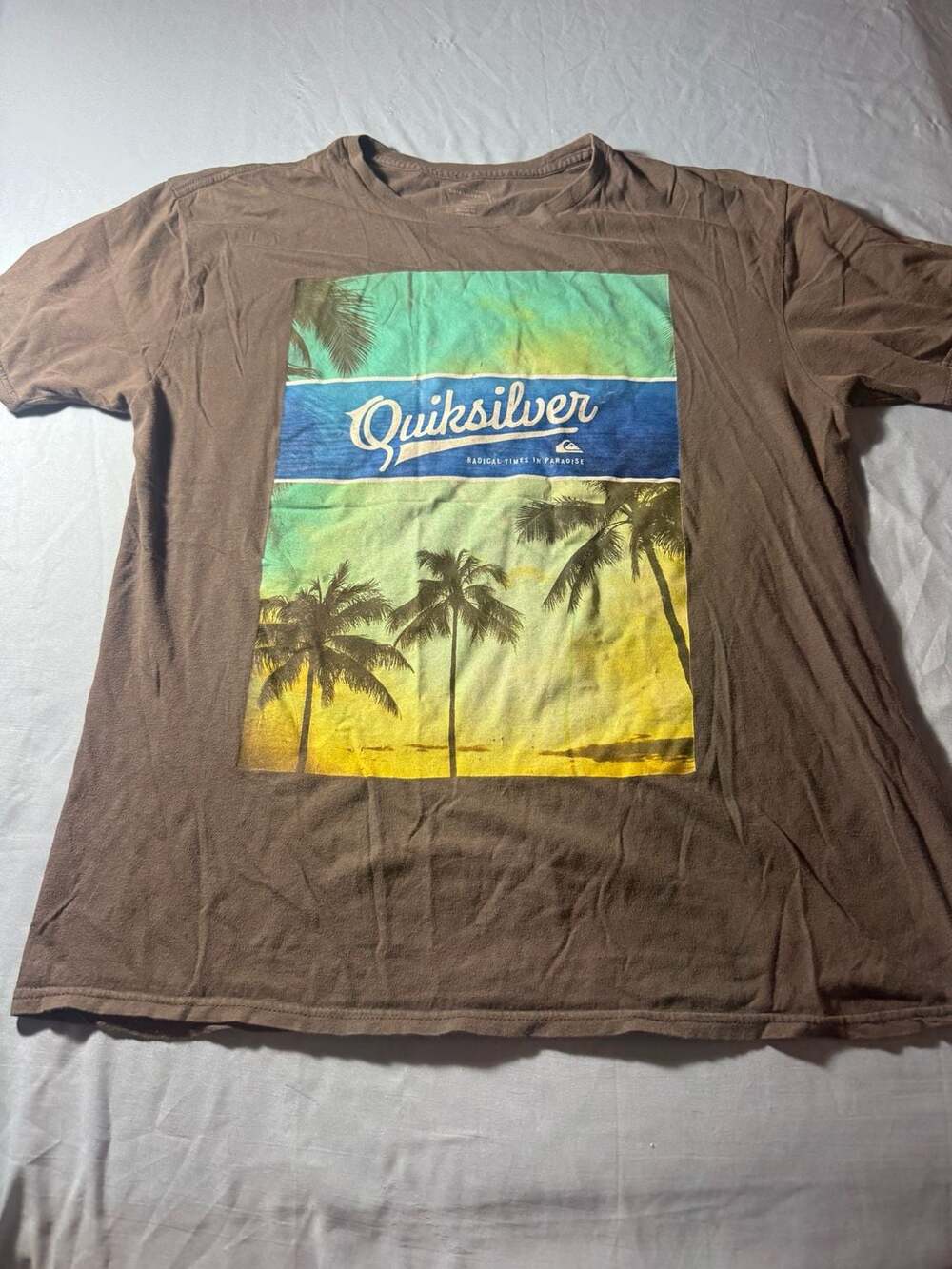 Quiksilver Men's black Radical Times in Paradise Palm Tree T-Shirt Size L